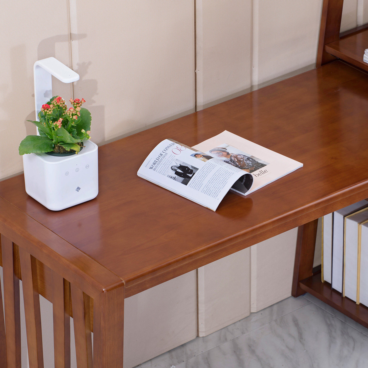 全实木书桌简约可伸缩调节书房卧室连体书桌带书架家用电脑写字桌