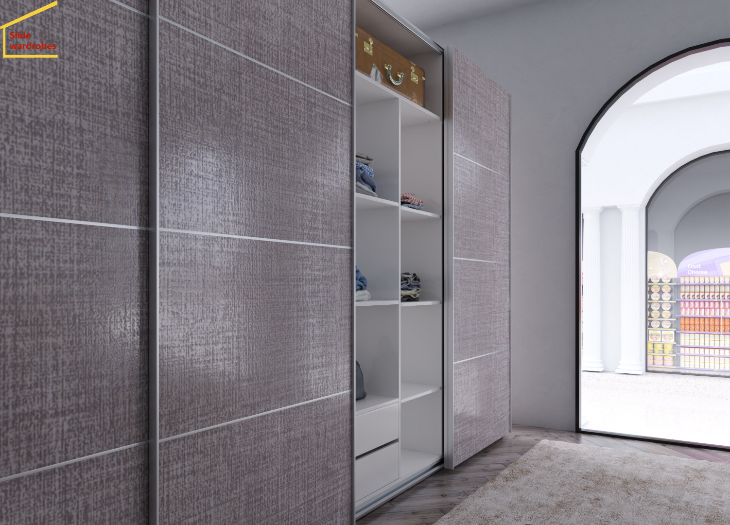 衣柜包邮定制北欧卧室现代简约布纹移门推拉门大衣衣柜