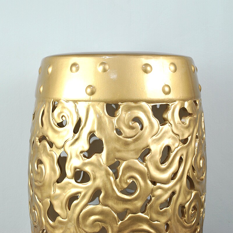 中式圆柱摆件样板房家居饰品鼓墩鼓凳陶瓷雕纹新古典摆件