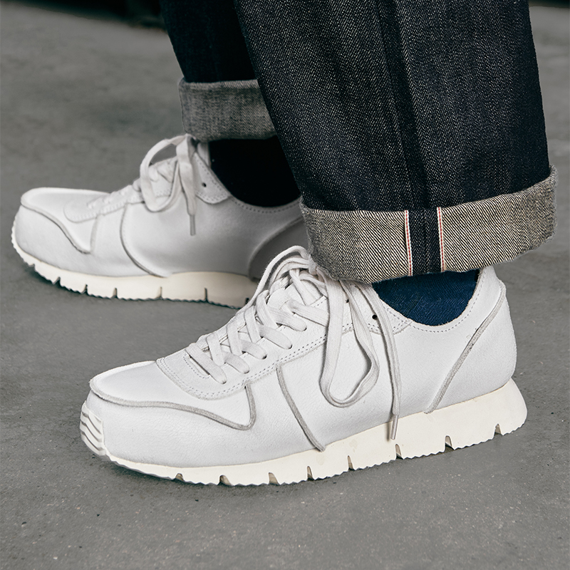 玩儿！运动荣光！爆裂纹牛皮 手工制作 透气男女马拉松休闲运动鞋