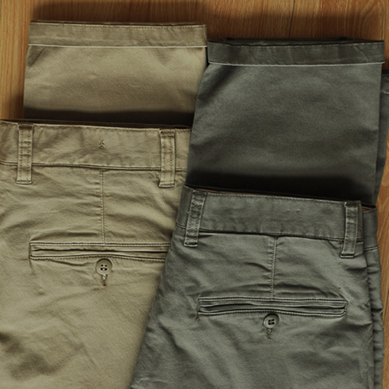 美式咔叽休闲长裤男修身小直筒工装裤厚实水洗做旧微弹百搭休闲裤