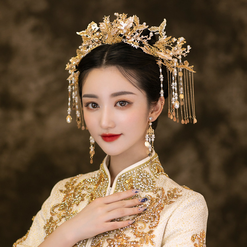 2021新款秀禾头饰新娘古装金色流苏发簪中式发饰