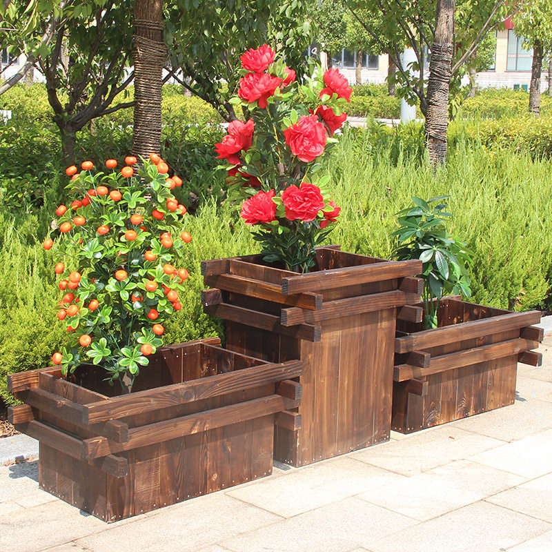 户外防腐木花箱公园广场庭院特大号木质花盆种植花盆