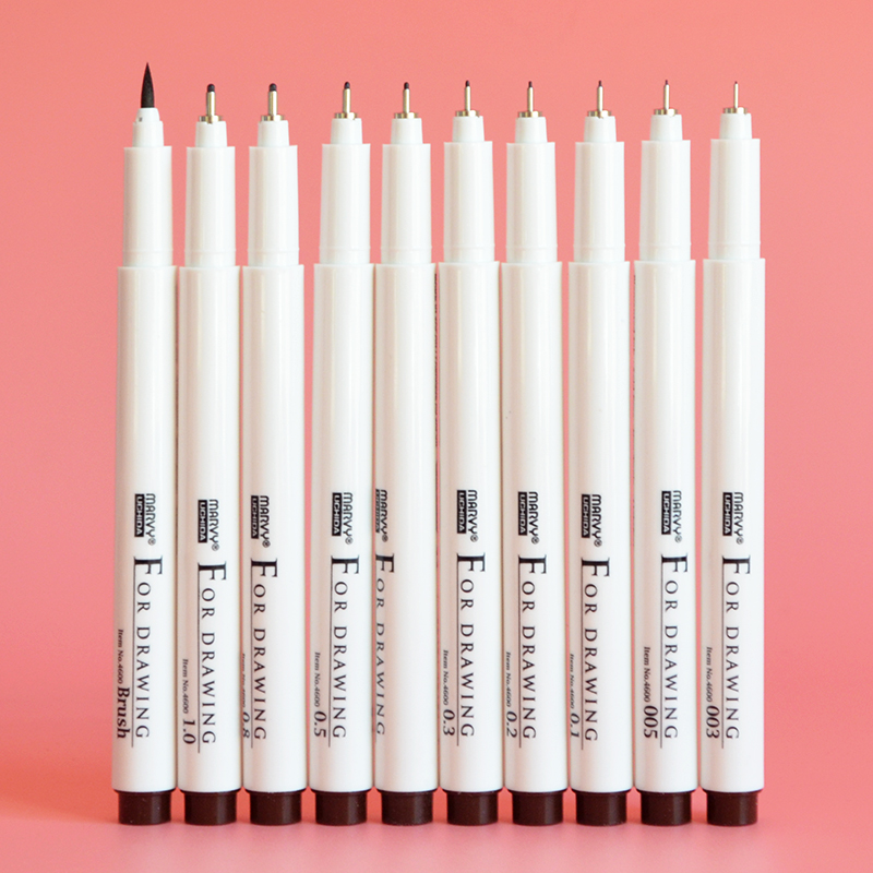 棕色日本描边笔勾边笔专用美术黑色绘画儿童手绘针管笔