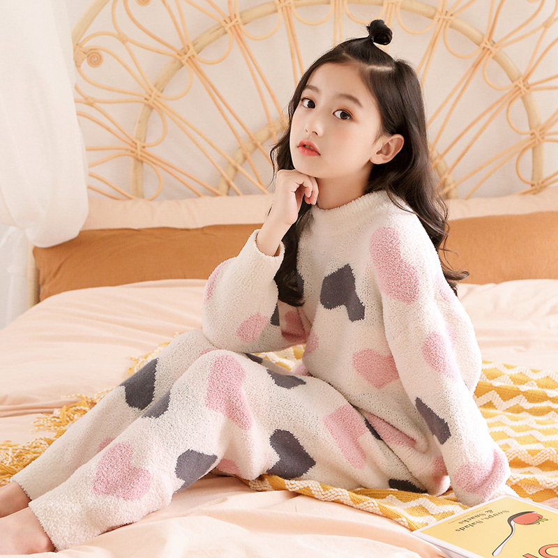 儿童睡衣秋冬季女童法兰绒加厚小女孩亲子套装珊瑚家居服套装