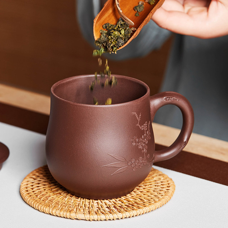 尊壶功夫茶功夫杯子陶瓷茶缸泡茶宜兴紫砂盖杯办公茶杯