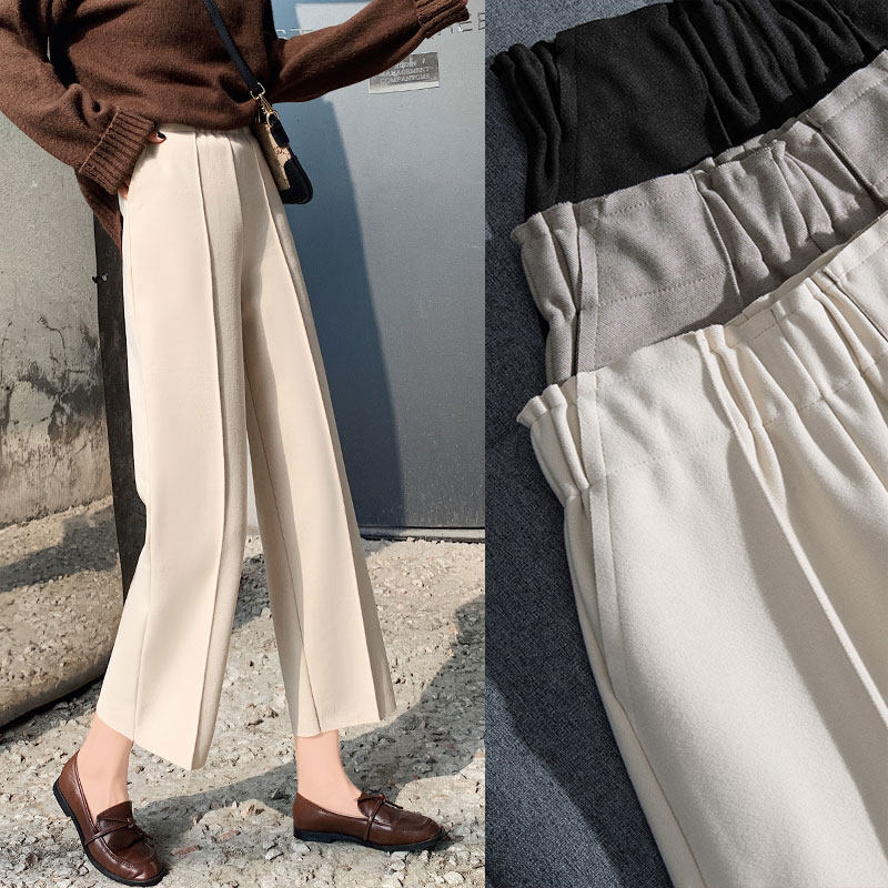 毛呢阔腿裤女高腰垂感春夏季外穿休闲百搭薄款打底裤袜假两件套装