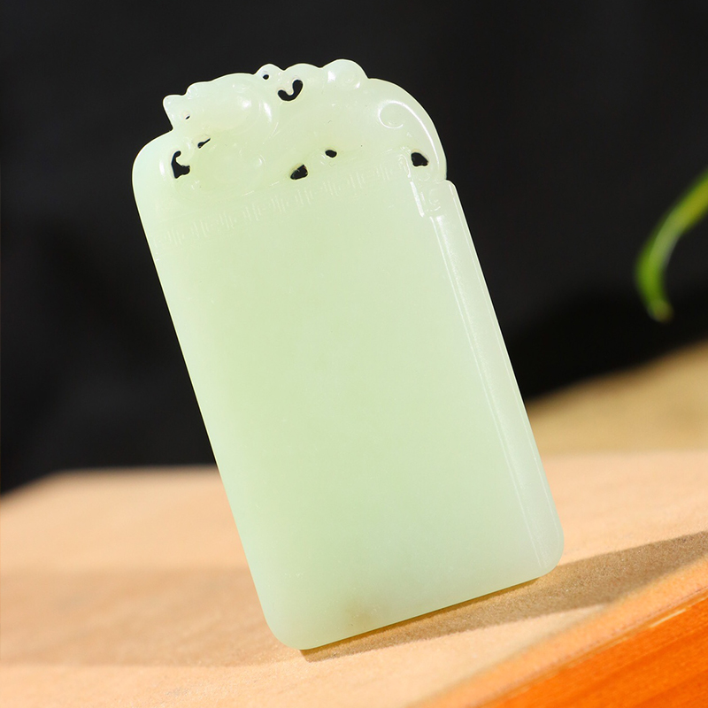 翠青料平安无事牌男士吊坠天然和田玉女款项链玉石仿古龙挂件68g