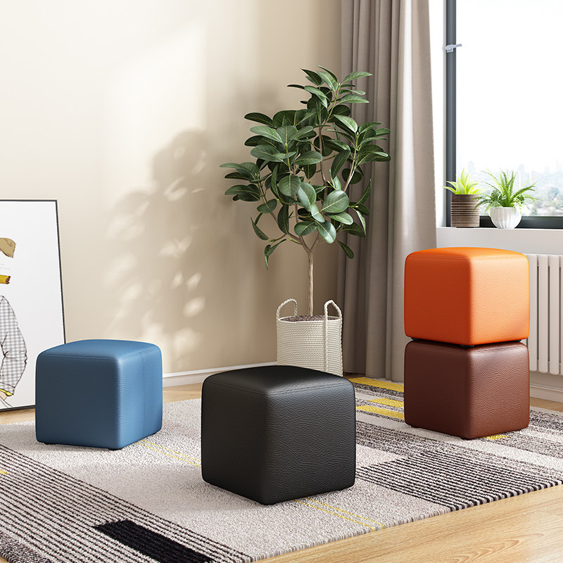 格杰仕皮凳现代简约客厅沙发方凳家用换鞋凳门口墩子小件家具整装