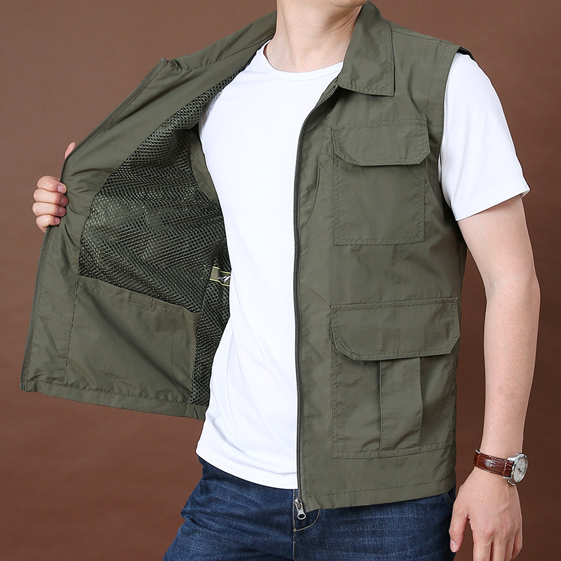 翻领马甲男士夏季休闲户外宽松速干马夹薄外套背心