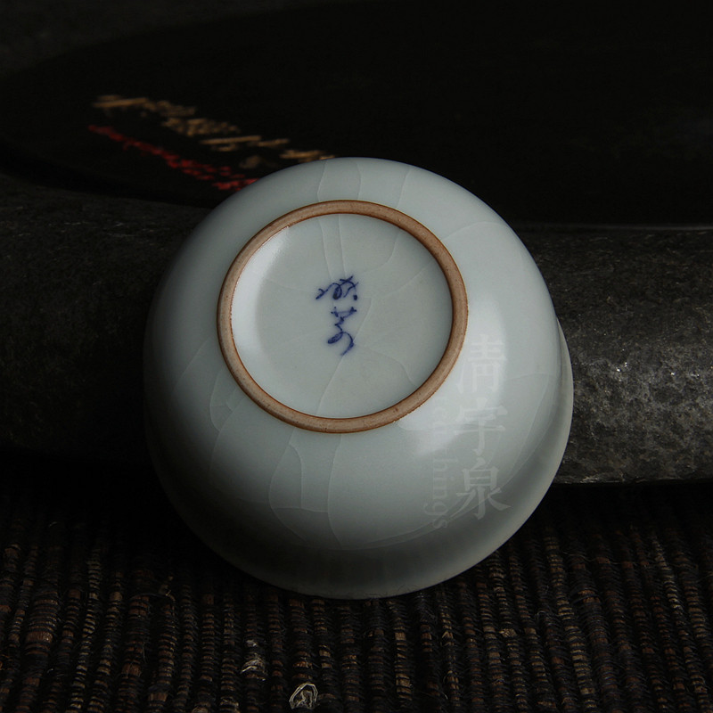 台湾蔡晓芳汝天青矮圆口开片晓芳窑主人杯品杯汝瓷茶杯