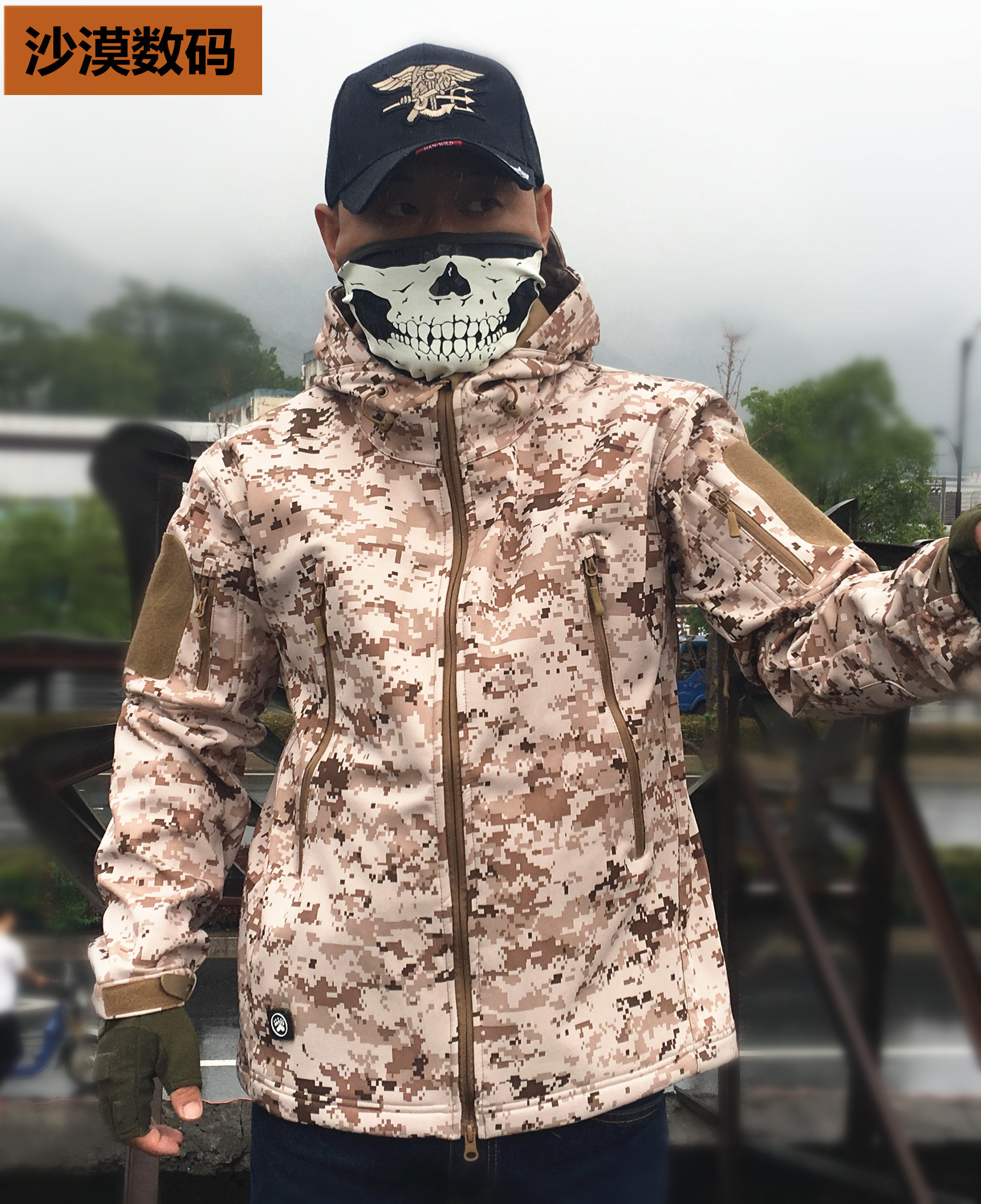 狙风鲨鱼皮软壳冲锋潮牌户外外套加绒加厚防风冲锋衣