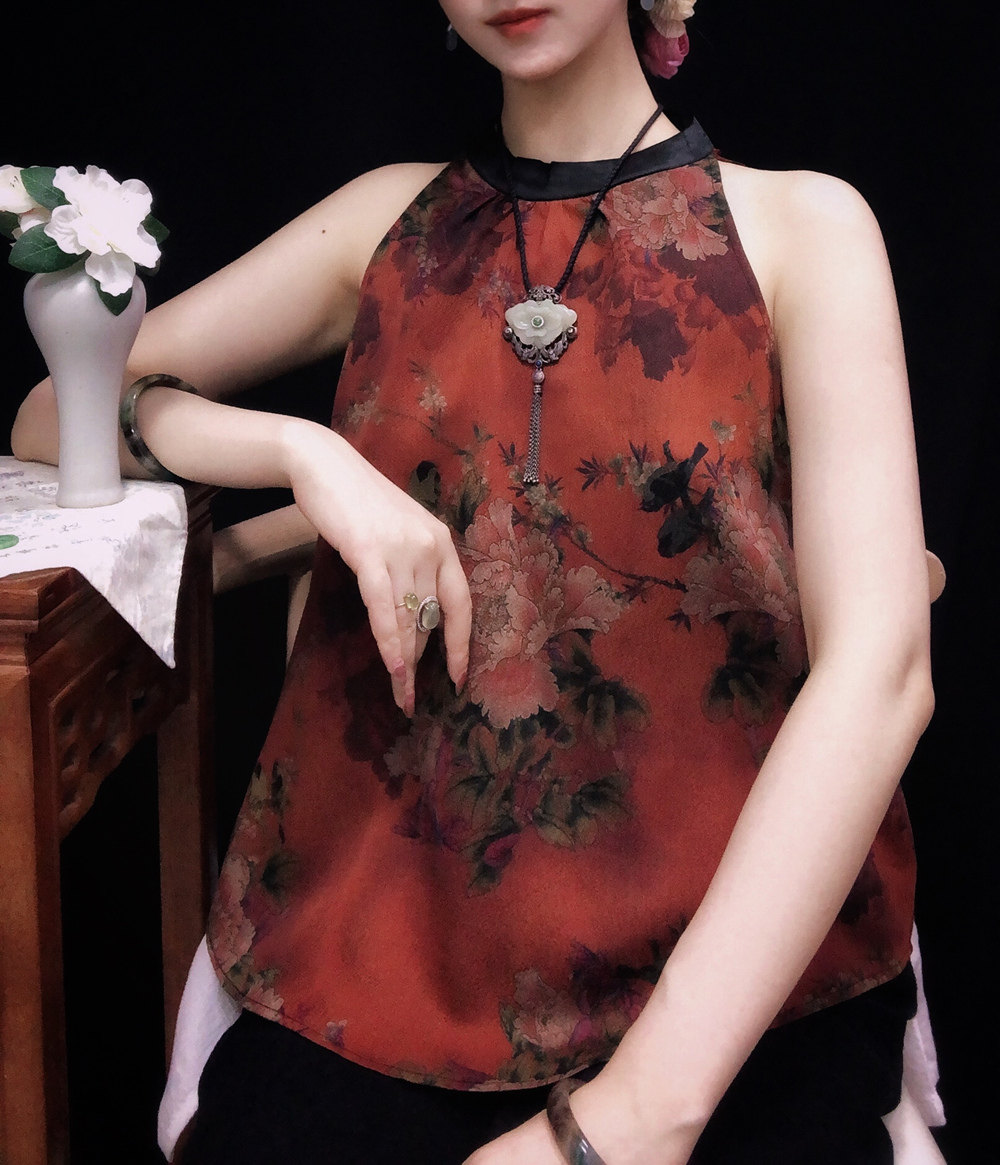 行衫吊带肚兜日常复古中式原创香云真丝100背心吊带