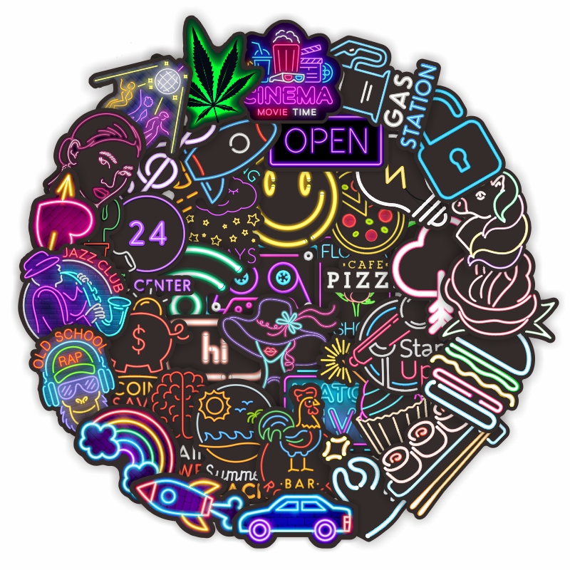贴纸75张霓虹灯涂鸦卡通创意汽车摩托车电脑滑板汽车贴片