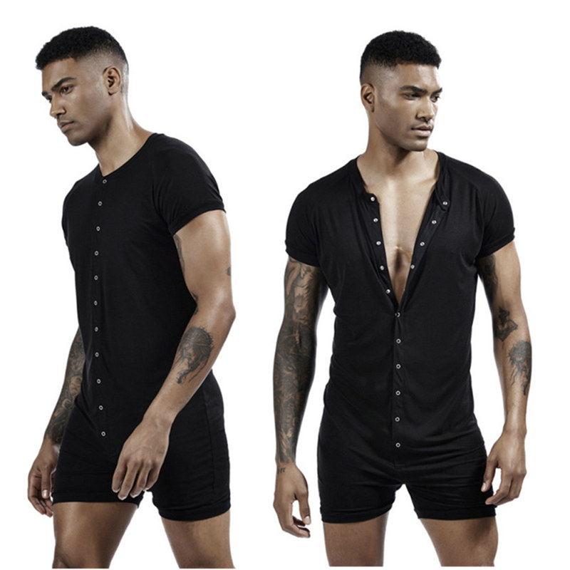 连体男士家居服健身服弹力潮男短袖宽松连体衣衣裤吊带