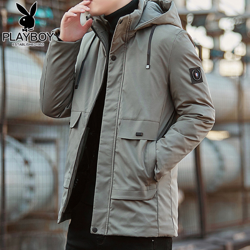 花花公子2021新款棉衣男装可脱卸帽青年羽绒棉服加厚保暖外套潮流