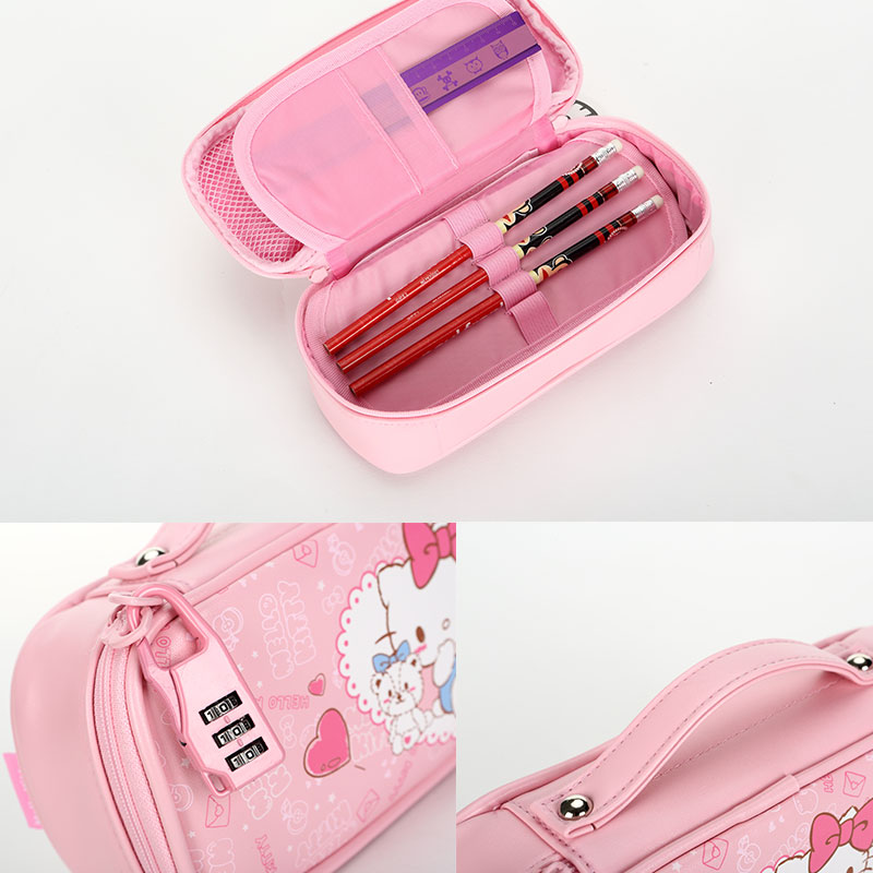 hellokitty凯蒂猫密码锁笔袋小学生女孩卡通文具盒儿童大容量笔盒