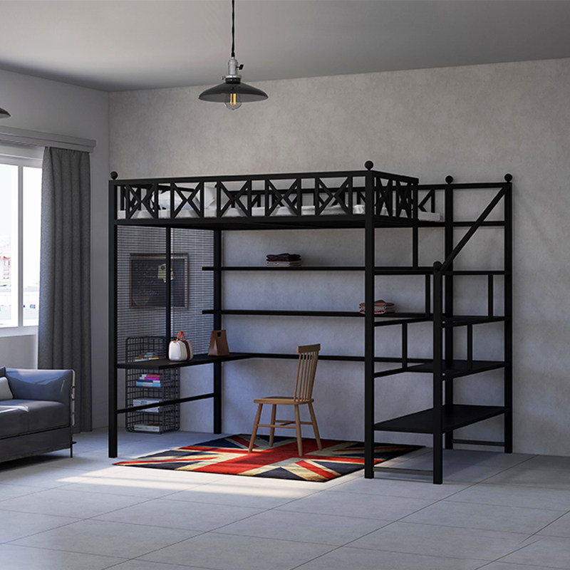 阁楼铁艺高架简约北欧小户户型式床省空间多功能铁艺