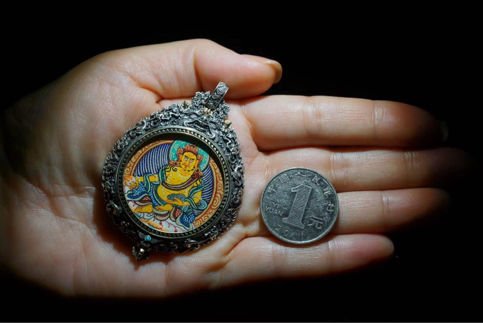 项链西藏九宫十二生肖纯银佛牌唐卡随身手绘吊坠项坠