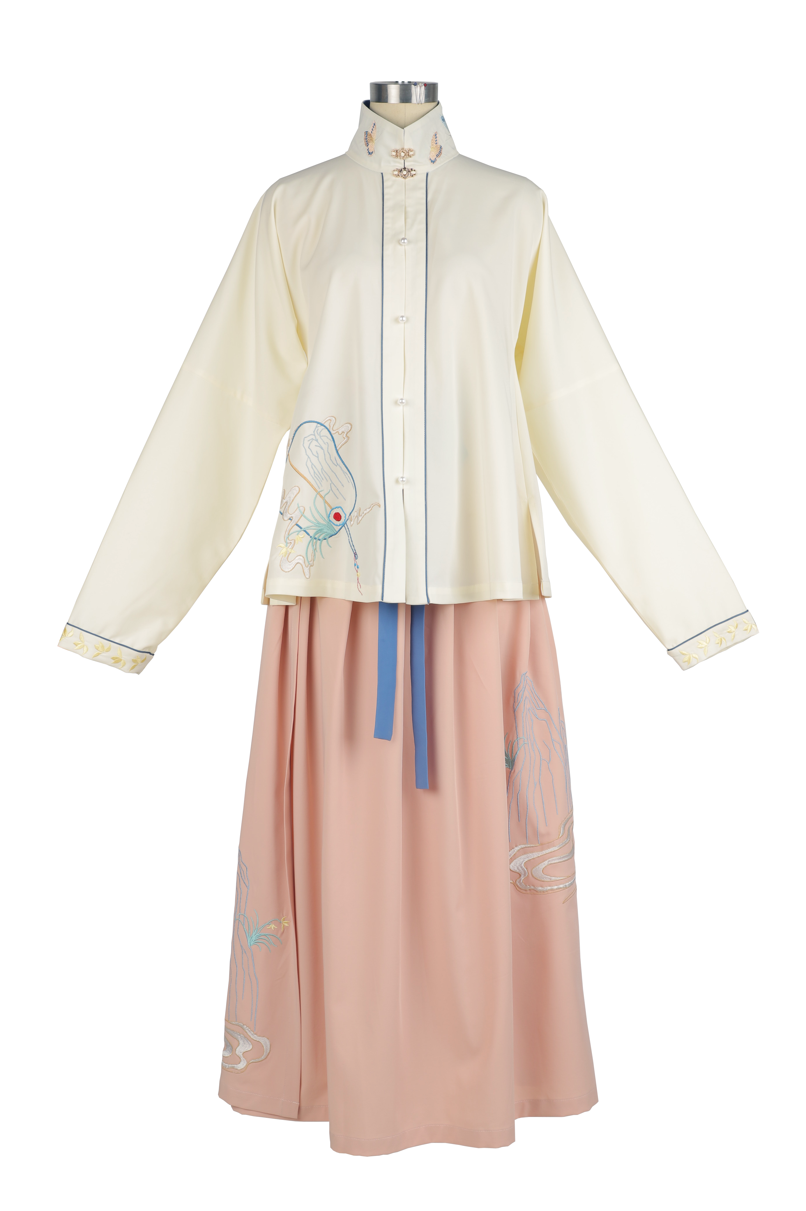 明制片式一片短衫窄袖对襟竖领绣花罗扇日常汉服