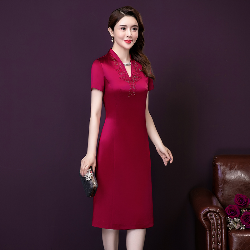 2020女装新款参加婚礼妈妈旗袍连衣裙喜婆婆婚宴装婚礼服高贵长裙