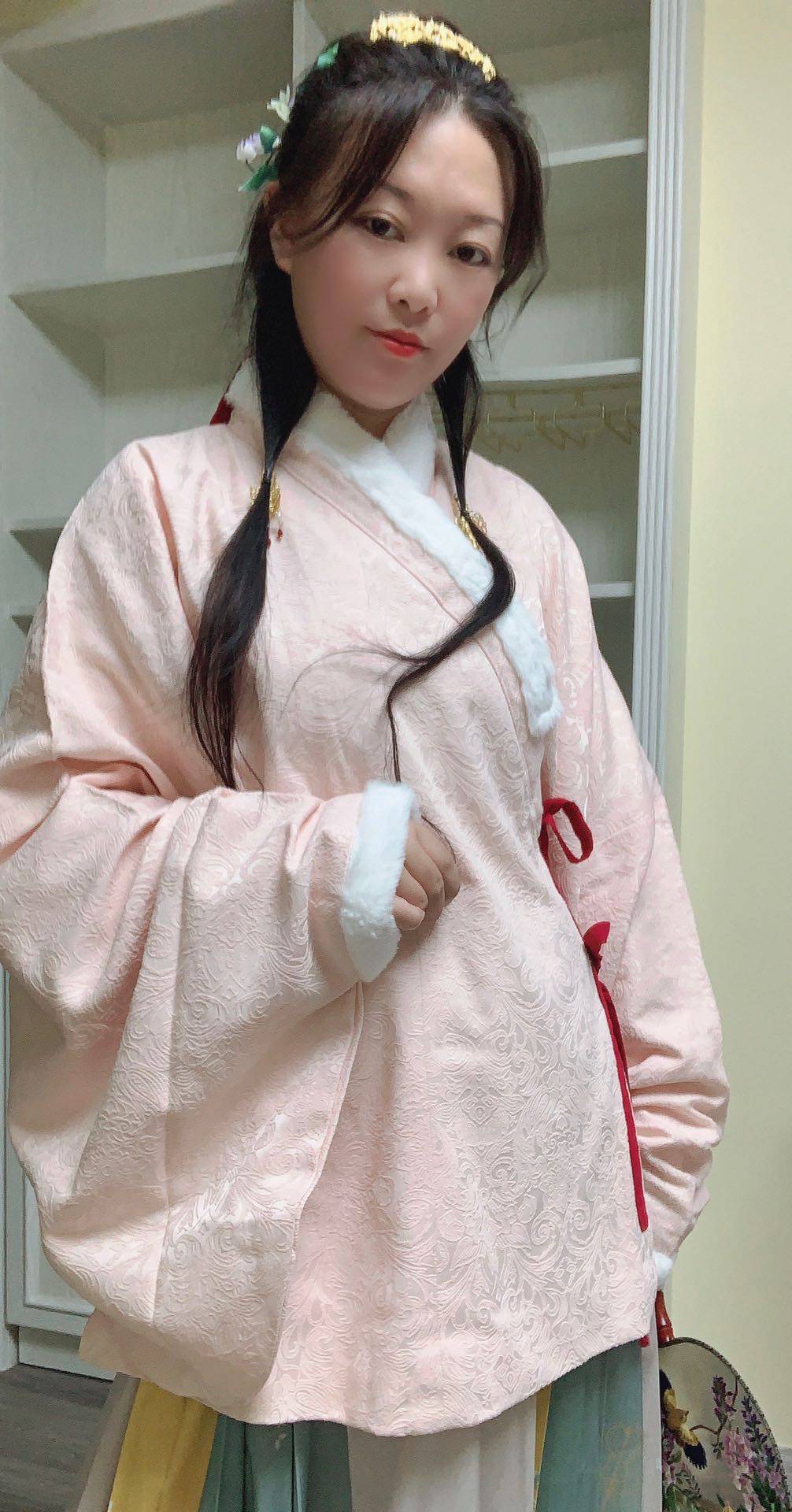 明制汉服提花牡丹交领夹袄琵琶袖上上衣量身上衣