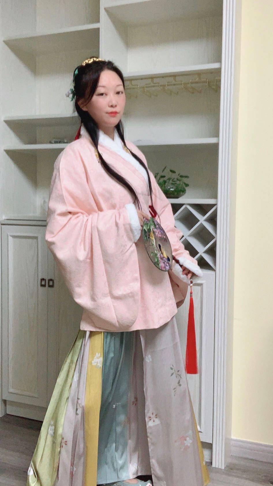 明制汉服提花牡丹交领夹袄琵琶袖上上衣量身上衣