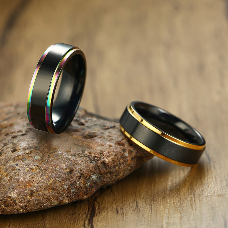 泰爱你6mm时尚尚彩色光戒指男女潮款个性钛钢戒指