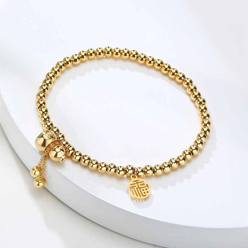年货时尚简约葫芦福字小圆串珠金色手链个性女士手链