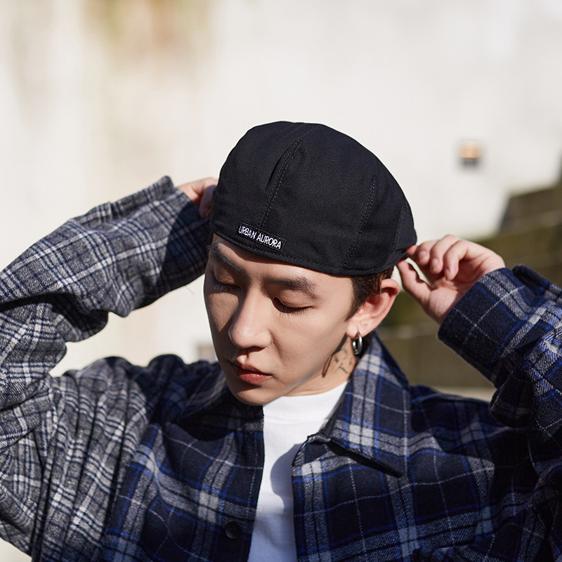 黑色贝雷帽男潮潮牌复古鸭嘴ins男生反戴前进帽子