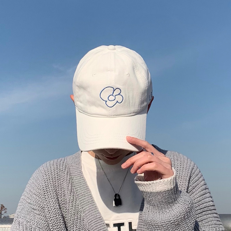 白色棒球帽春秋软顶百搭花朵鸭舌帽ins男生帽子帽子