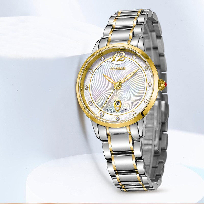 reimah雷迈手表石英表钢带日历防水女表6155l国产腕表