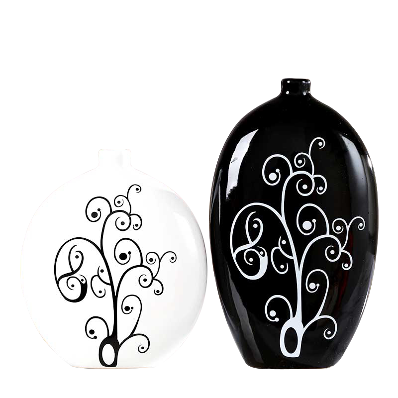 景德镇陶瓷家居饰品创意花瓶黑白客厅摆件简约现代工艺品摆件