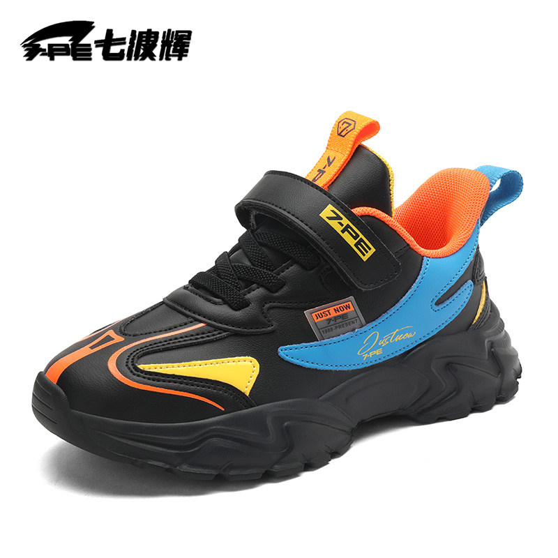 童鞋七波辉男童运动鞋2021春秋中大童儿皮面小学生运动鞋