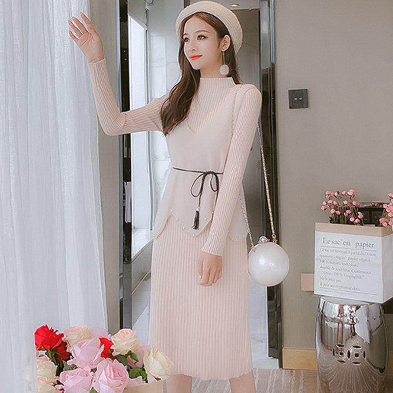 女人味爆款两件套装长裙针织冬季连衣裙子女装秋冬装2019年新款潮