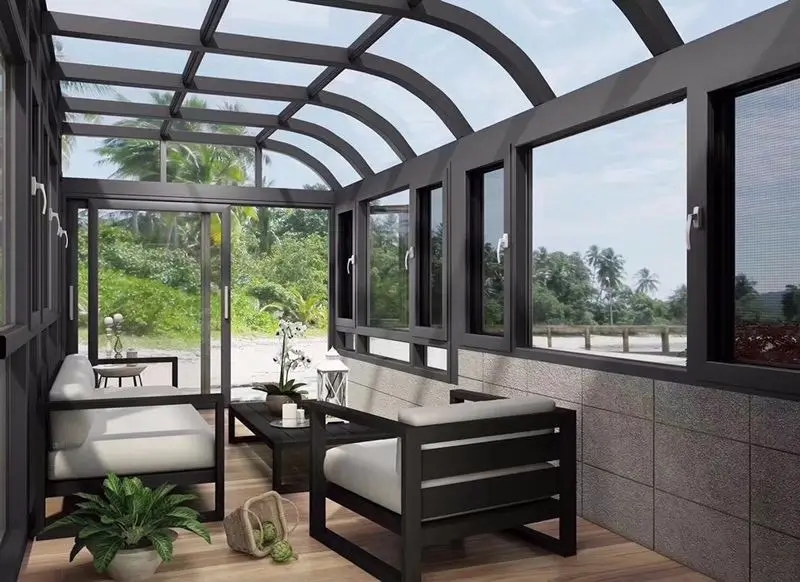 阳光房深圳德高瓦别墅露台断桥铝合金门窗庭院钢化玻璃钢结构阳光房