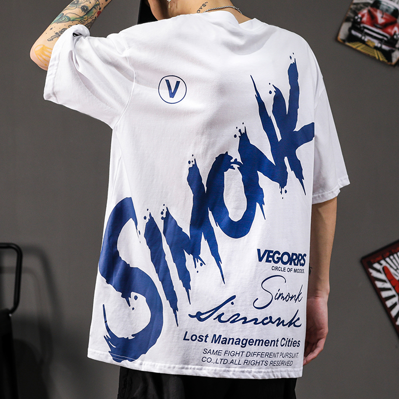 ins国潮嘻哈字母印花短袖T恤男欧美街头oversize宽松情侣半袖体恤