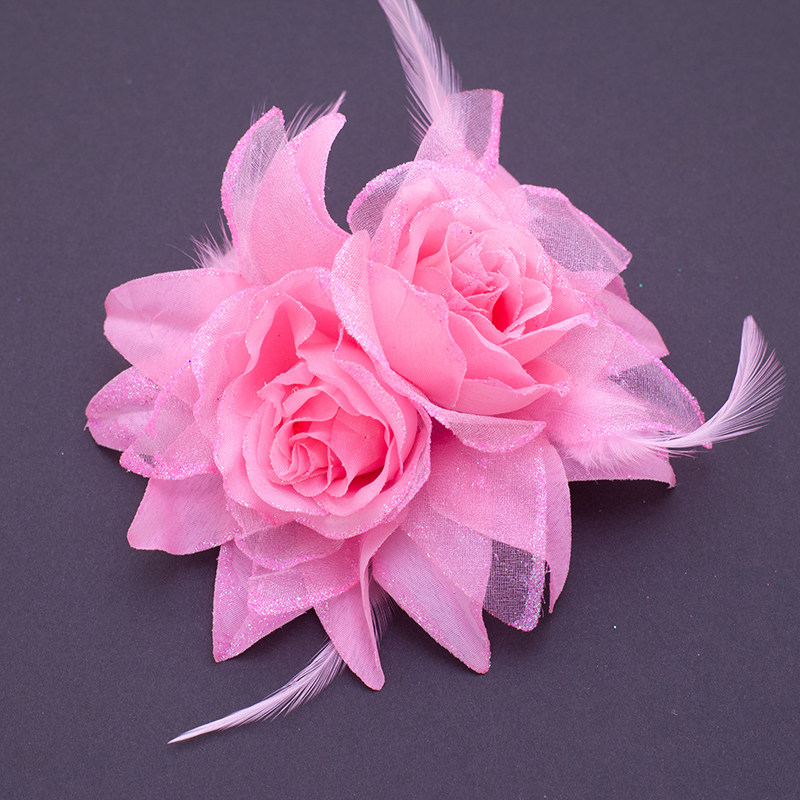 粉白结婚头饰花朵派对宴会舞台发饰新娘毛头发饰