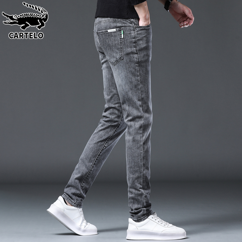 鳄鱼2022年潮品牌灰色牛仔裤男士夏季薄款修身小脚休闲长裤子男裤