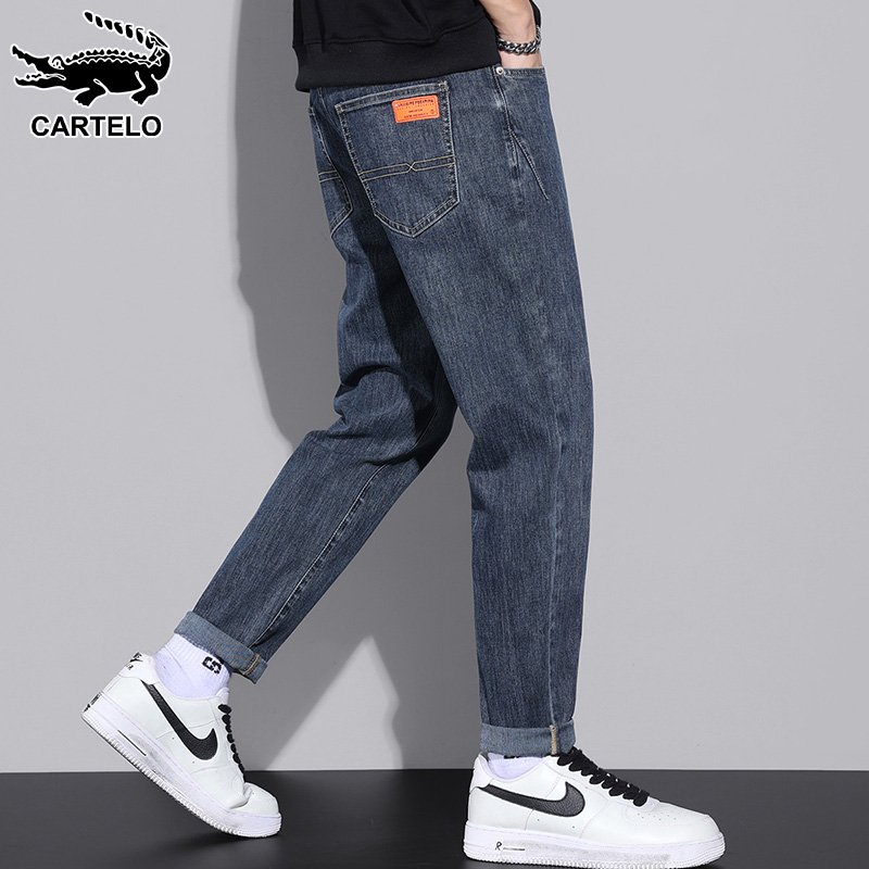 鳄鱼夏季宽松牛仔裤男士潮牌潮流青年直筒蓝色薄款休闲长裤子男裤