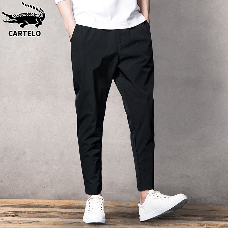 鳄鱼黑色哈伦九分休闲裤男士夏季新款宽松小脚潮流帅气长裤子男裤
