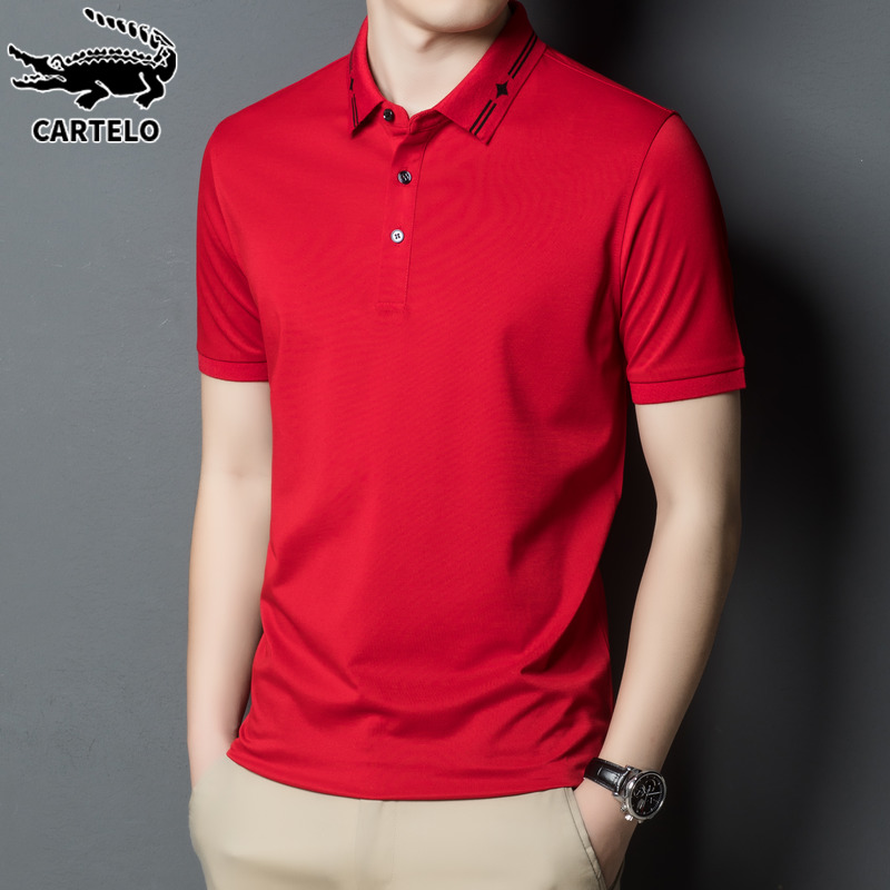 鳄鱼品牌短袖t恤男高端大红色冰丝体恤潮牌衣服夏季薄POLO衫男装