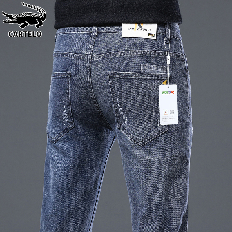 鳄鱼秋季牛仔裤男士潮牌2022新款宽松青年修身小脚休闲长裤子男裤