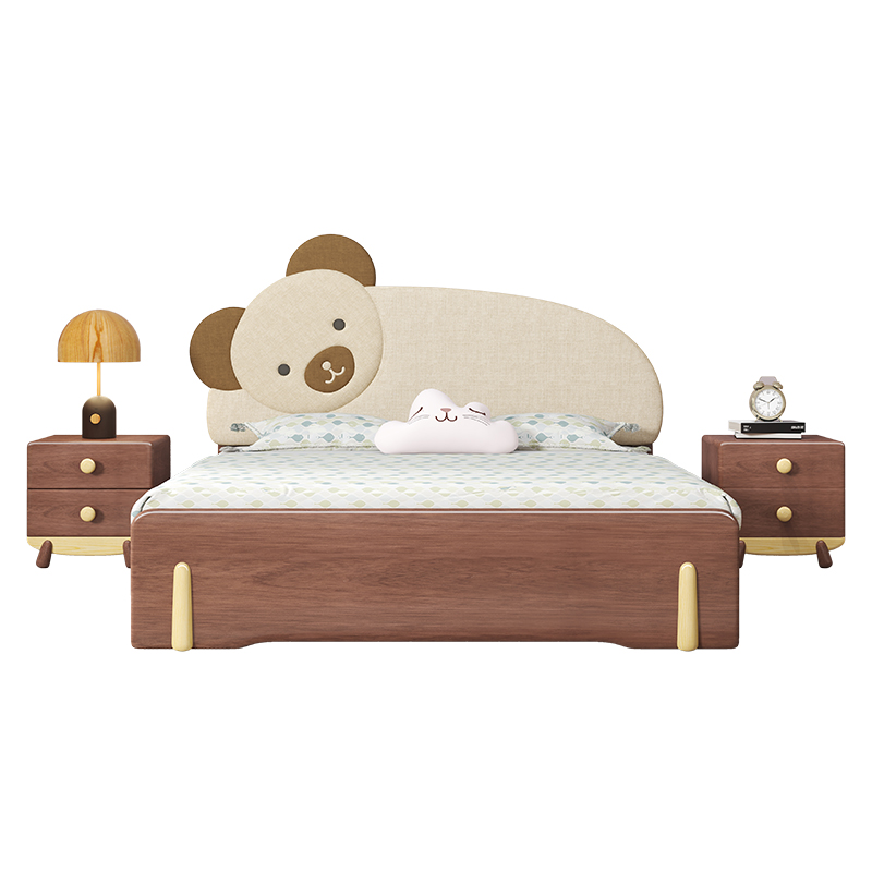 儿童新中式床头软包小男孩收纳储物胡桃木北欧童床儿童床