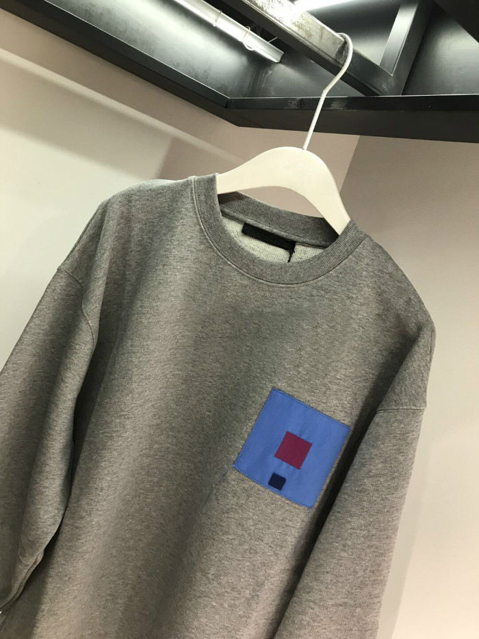 现货瑞典小众秋冬新款ac笑脸方块贴布灰色卫衣