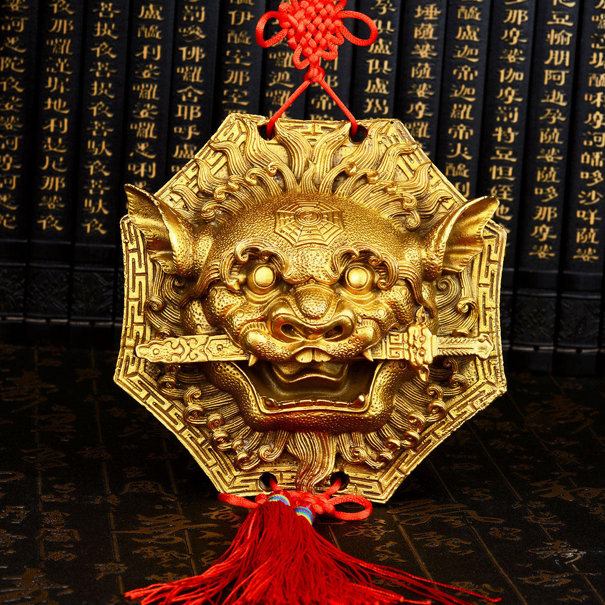 装饰品卓弘全铜狮咬剑摆件风水挂件书房办公室家居摆件