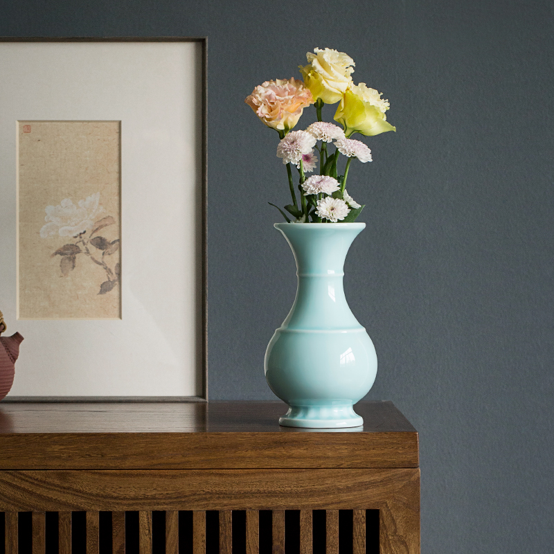 东方泥土龙泉青瓷陶瓷花瓶摆件新中式中式客厅插花家用花瓶
