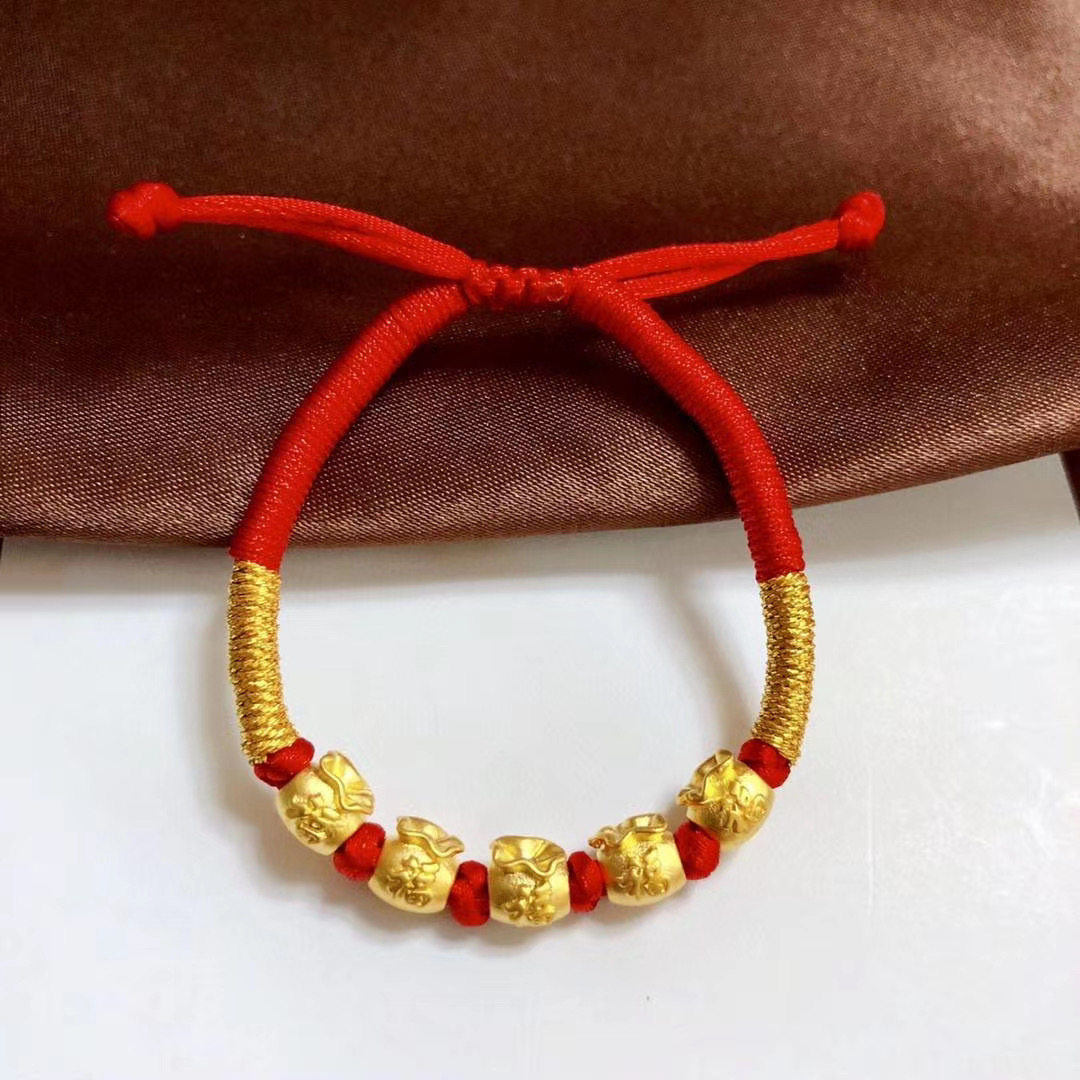 正品硬金au999足金项链黄金吊坠24k真金红绳手饰