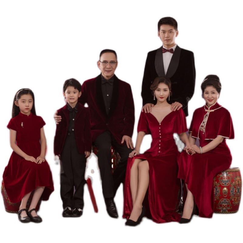 新款韩版全家福摄影服装影楼新年主题一家六口拍照复古亲子装礼服