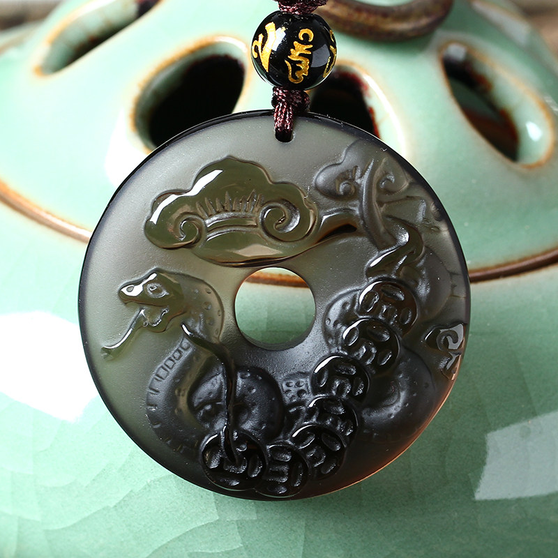 曜石生肖瑞蛇高升吊坠玉蛇吉祥物蛇型蛇形饰品项坠